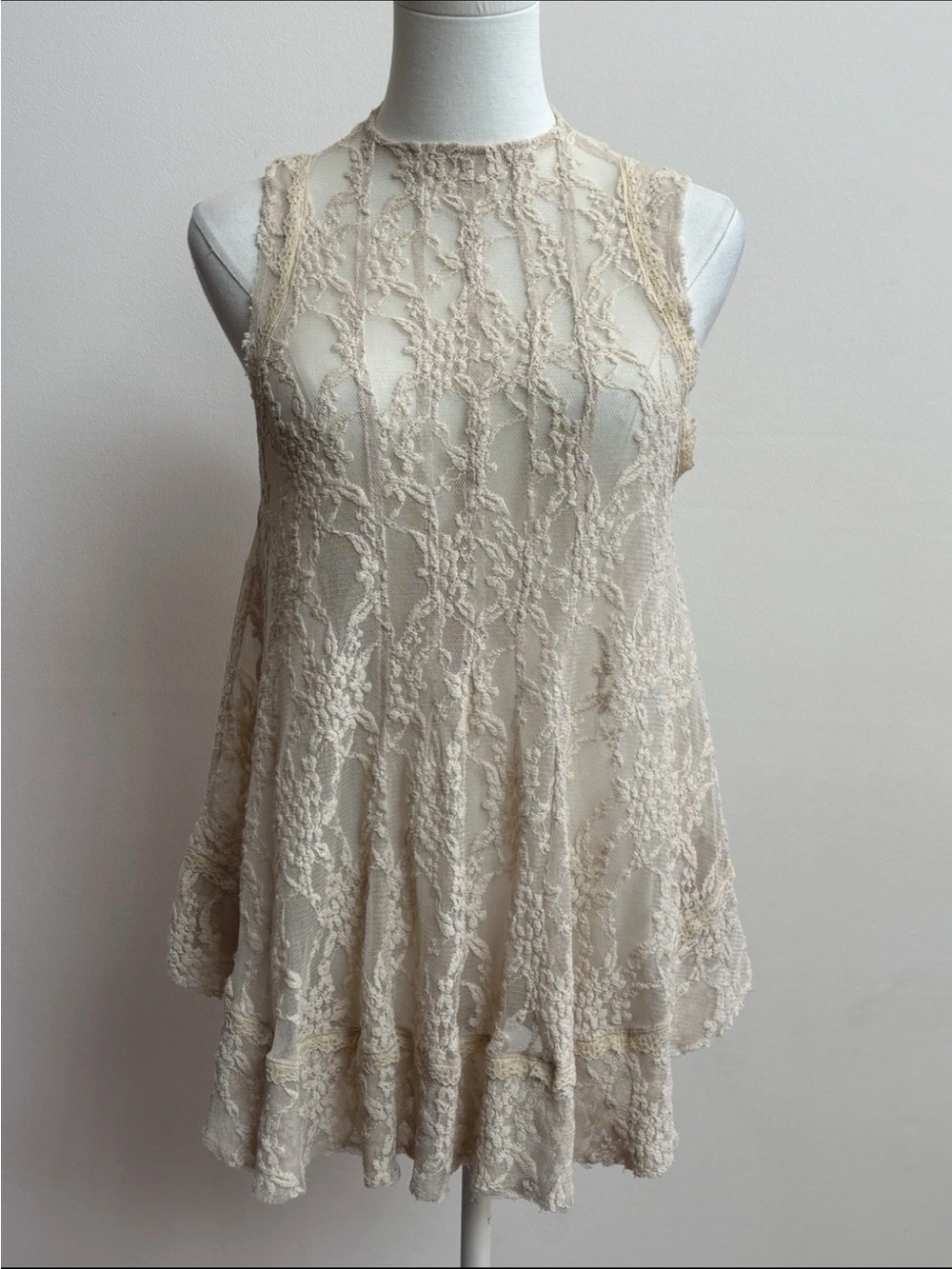 Free People Lace Tunic Top Ivory Sleeveless Sheer Boho Festival Cover Up
